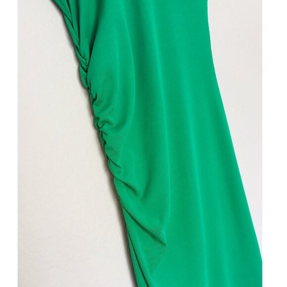 Zara Ribbed Knit Crew Neck Ruched Gathered Midi Dress L Cap Sleeves Kelly Green - Picture 7 of 12